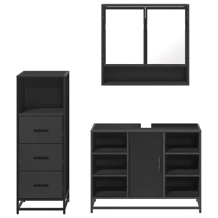 Set mobilier de baie, 3 piese, negru, lemn compozit WALTI