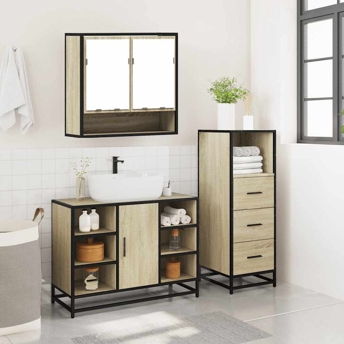 Set mobilier de baie, 3 piese, stejar sonoma, lemn prelucrat - WALTI WALTI