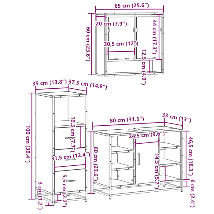 Set mobilier de baie, 3 piese, stejar sonoma, lemn prelucrat - WALTI WALTI
