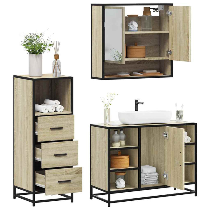 Set mobilier de baie, 3 piese, stejar sonoma, lemn prelucrat - WALTI WALTI