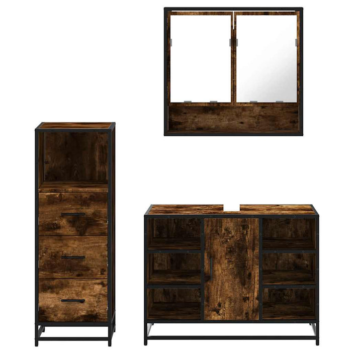 Set mobilier de baie, 3 piese, stejar fumuriu, lemn prelucrat - WALTI WALTI