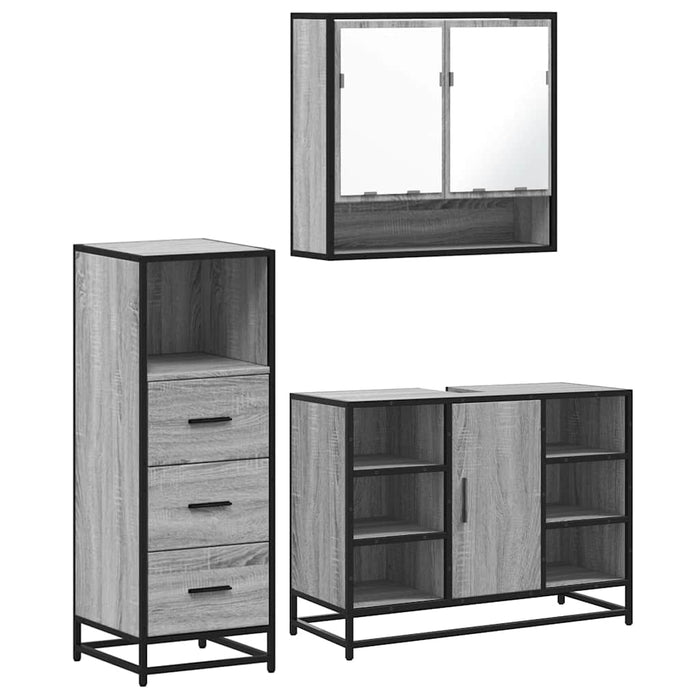 Set mobilier de baie, 3 piese, gri sonoma, lemn prelucrat - WALTI WALTI