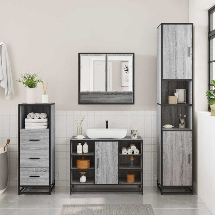 Set mobilier de baie, 3 piese, gri sonoma, lemn prelucrat - WALTI WALTI