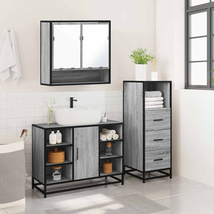 Set mobilier de baie, 3 piese, gri sonoma, lemn prelucrat - WALTI WALTI