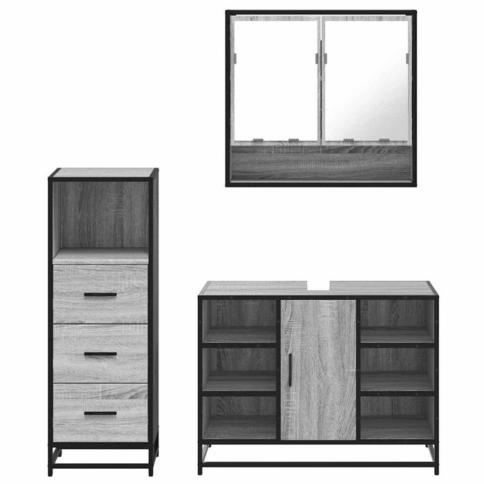 Set mobilier de baie, 3 piese, gri sonoma, lemn prelucrat - WALTI WALTI