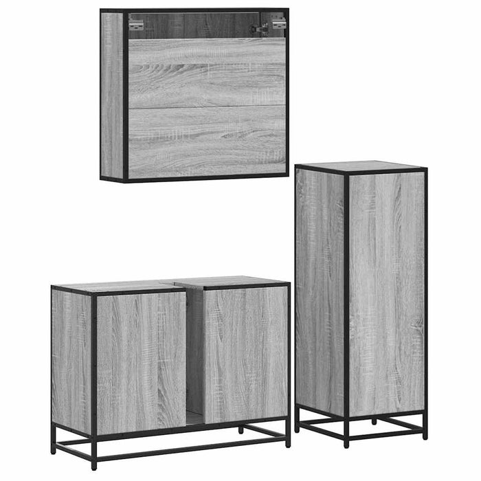 Set mobilier de baie, 3 piese, gri sonoma, lemn prelucrat - WALTI WALTI