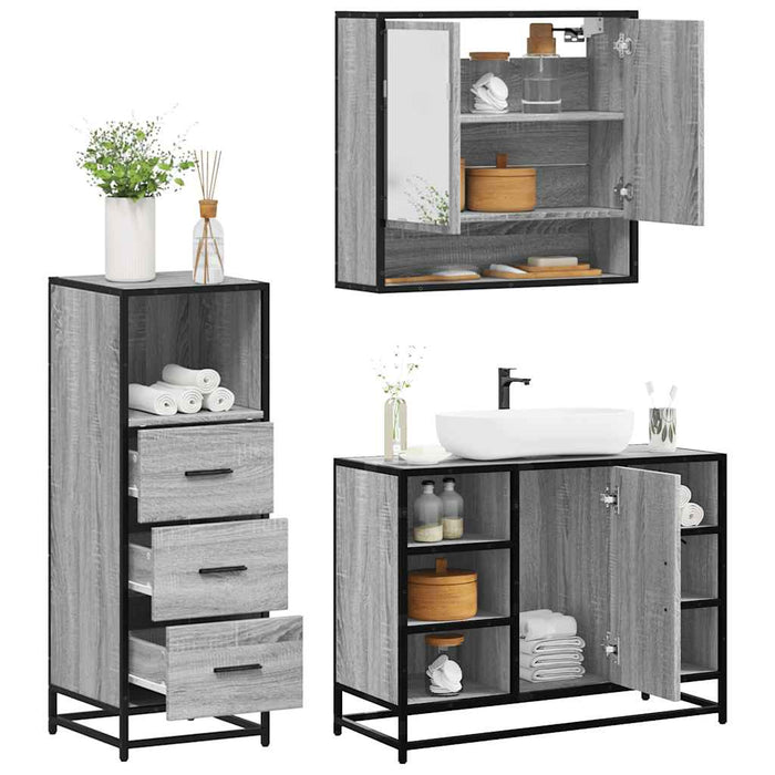 Set mobilier de baie, 3 piese, gri sonoma, lemn prelucrat - WALTI WALTI