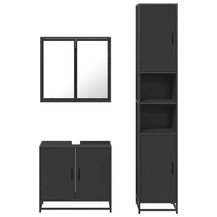 Set mobilier de baie, 3 piese, negru, lemn compozit WALTI