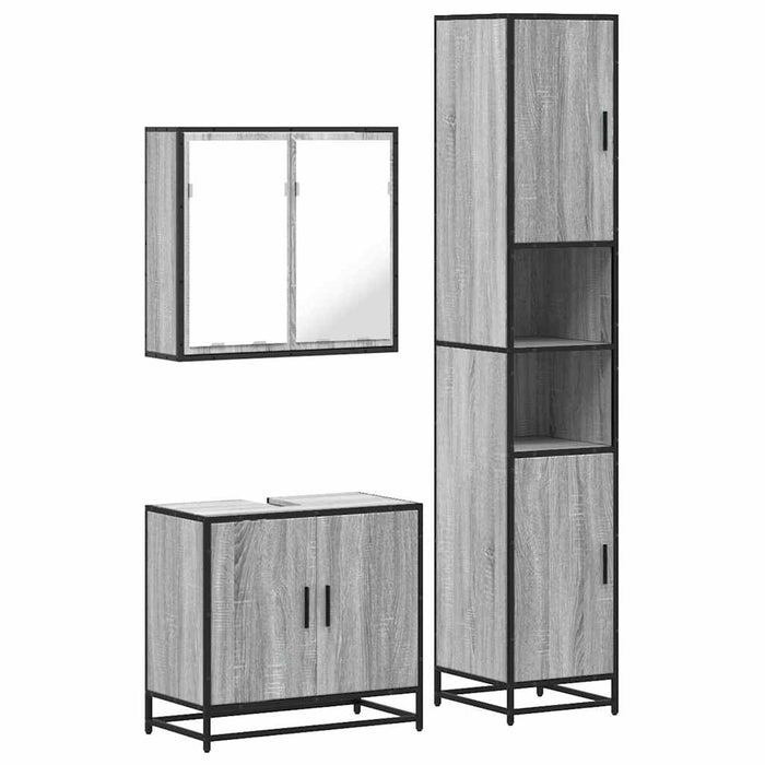 Set mobilier de baie, 3 piese, gri sonoma, lemn prelucrat WALTI