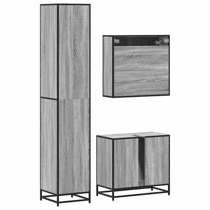 Set mobilier de baie, 3 piese, gri sonoma, lemn prelucrat WALTI