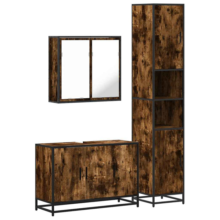 Set mobilier de baie, 3 piese, stejar fumuriu, lemn prelucrat - WALTI WALTI