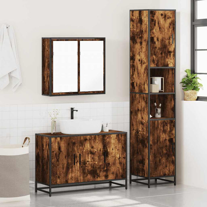Set mobilier de baie, 3 piese, stejar fumuriu, lemn prelucrat - WALTI WALTI