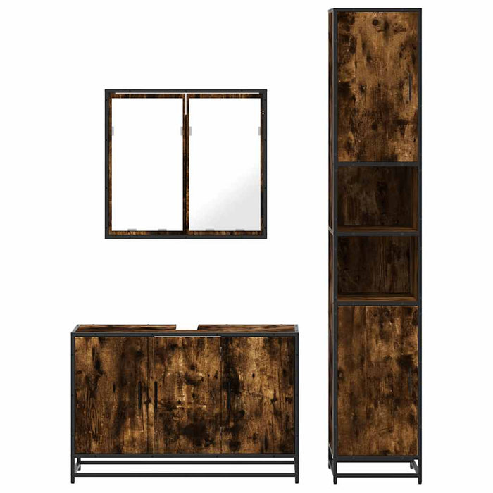 Set mobilier de baie, 3 piese, stejar fumuriu, lemn prelucrat - WALTI WALTI