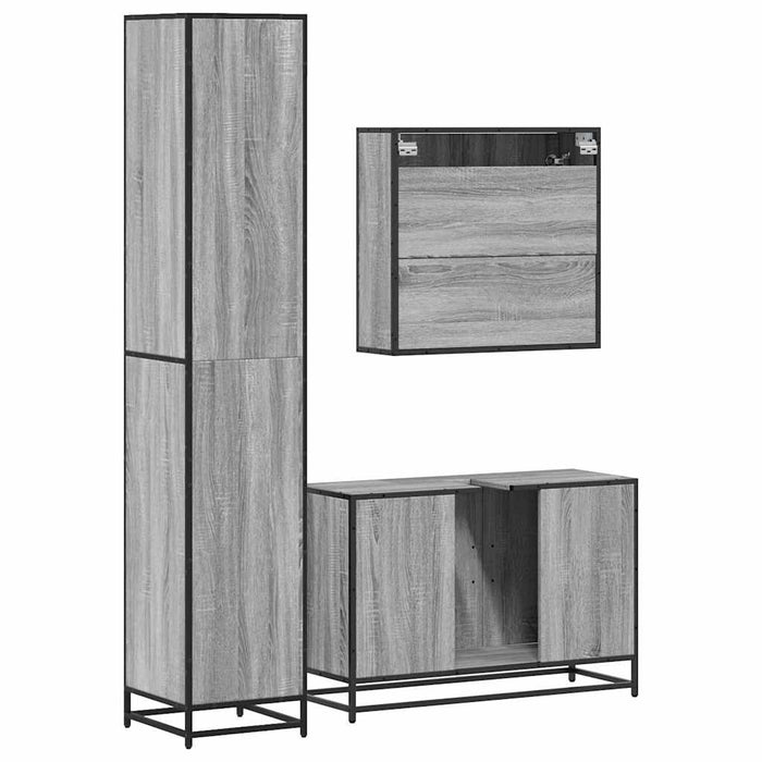 Set mobilier de baie, 3 piese, gri sonoma, lemn prelucrat WALTI