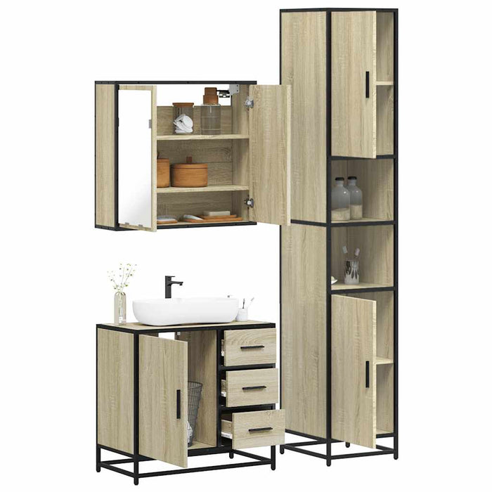 Set mobilier de baie, 3 piese, stejar sonoma, lemn prelucrat - WALTI WALTI