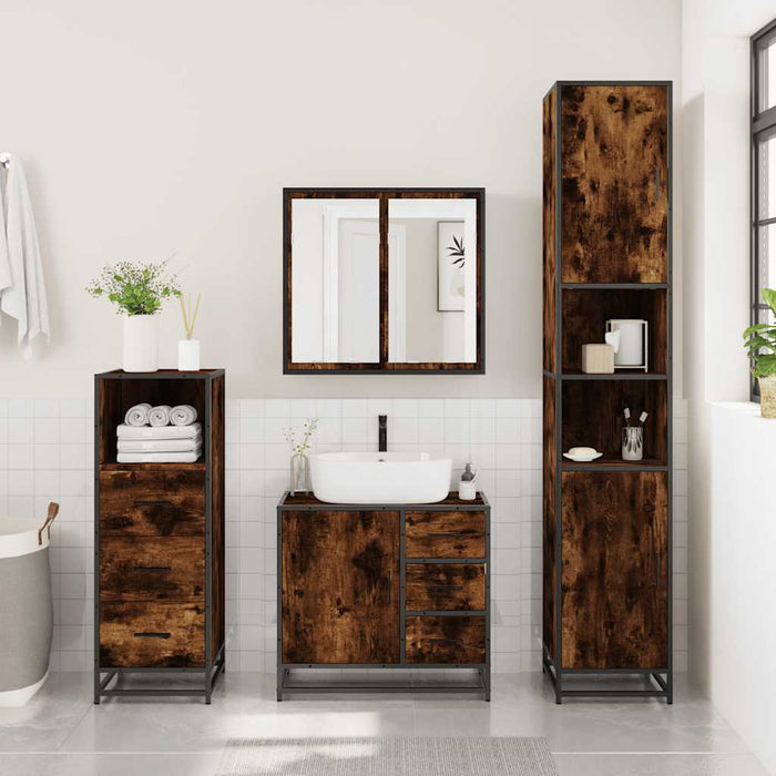 Set mobilier de baie, 3 piese, stejar fumuriu, lemn prelucrat - WALTI WALTI
