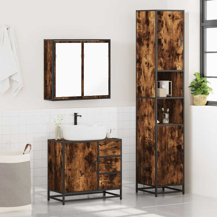 Set mobilier de baie, 3 piese, stejar fumuriu, lemn prelucrat - WALTI WALTI