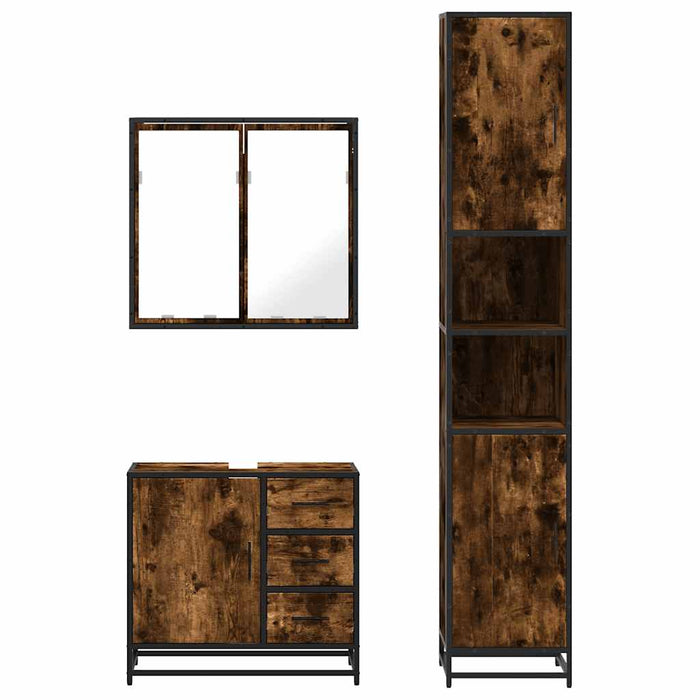 Set mobilier de baie, 3 piese, stejar fumuriu, lemn prelucrat - WALTI WALTI