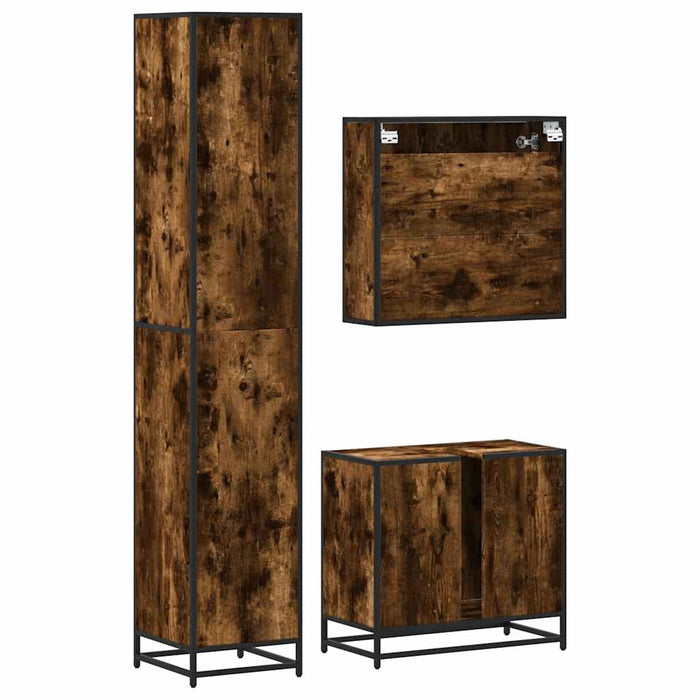 Set mobilier de baie, 3 piese, stejar fumuriu, lemn prelucrat - WALTI WALTI