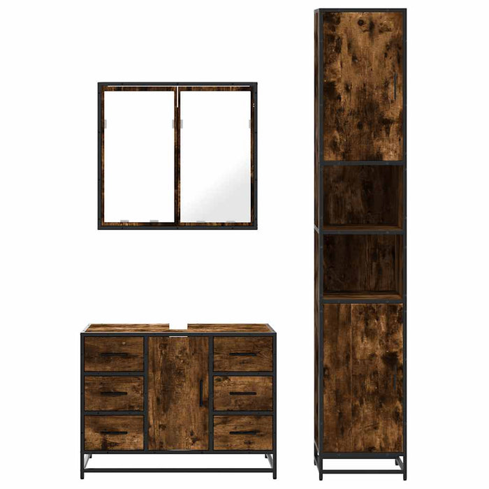 Set mobilier de baie, 3 piese, stejar fumuriu, lemn prelucrat - WALTI WALTI