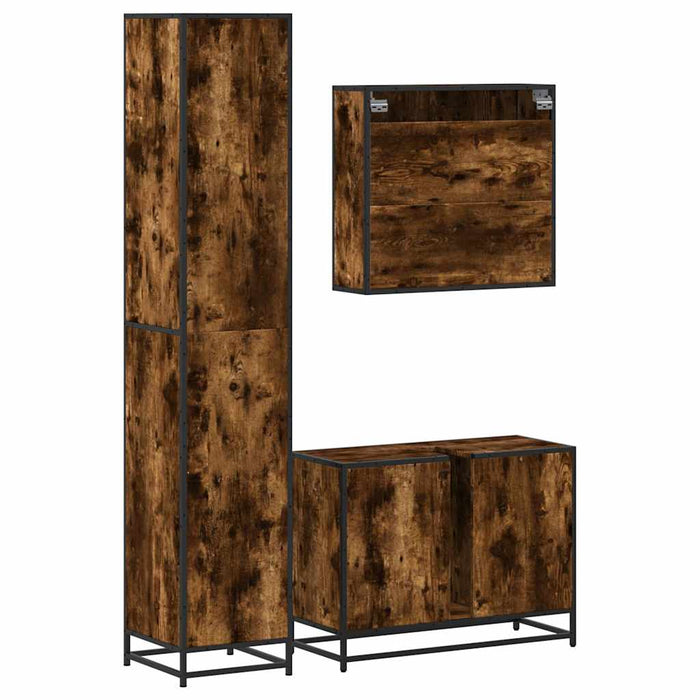 Set mobilier de baie, 3 piese, stejar fumuriu, lemn prelucrat - WALTI WALTI