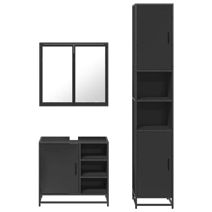 Set mobilier de baie, 3 piese, negru, lemn compozit WALTI