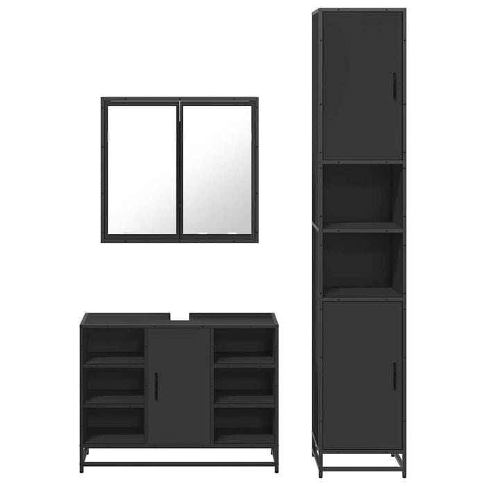 Set mobilier de baie, 3 piese, negru, lemn compozit WALTI