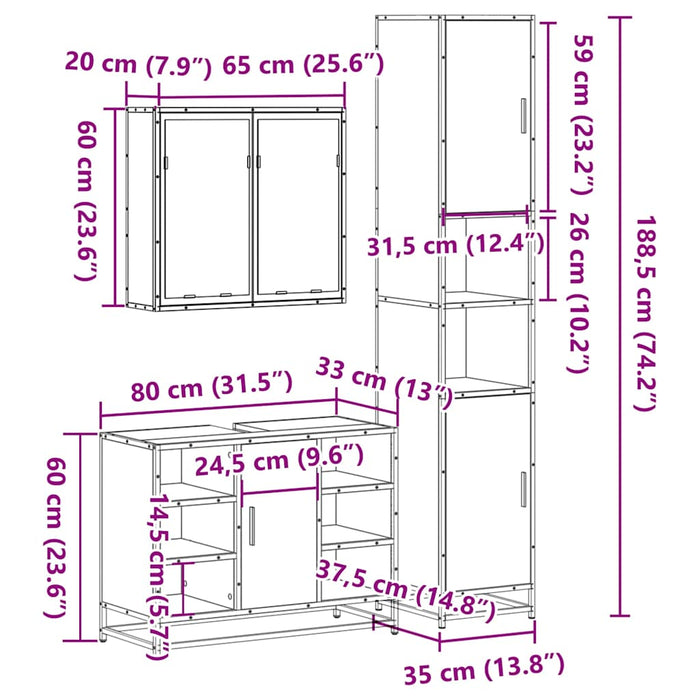 Set mobilier de baie, 3 piese, negru, lemn compozit WALTI