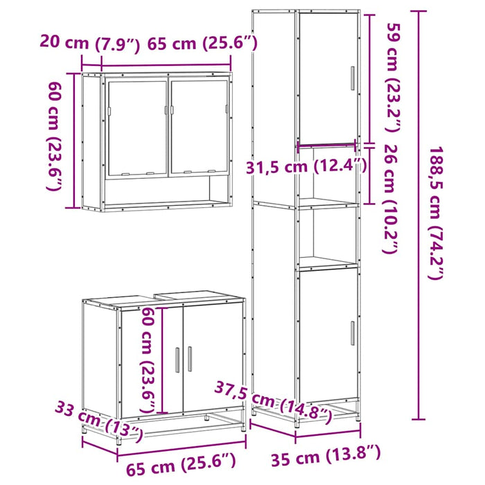 Set mobilier de baie, 3 piese, negru, lemn compozit WALTI