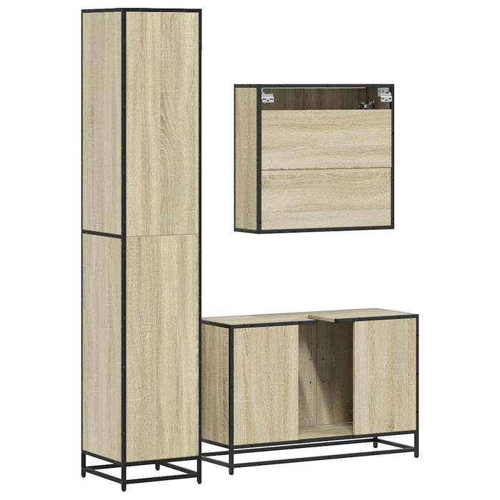 Set mobilier de baie, 3 piese, stejar sonoma, lemn prelucrat WALTI