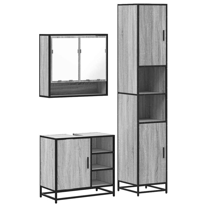 Set mobilier de baie, 3 piese, gri sonoma, lemn prelucrat WALTI