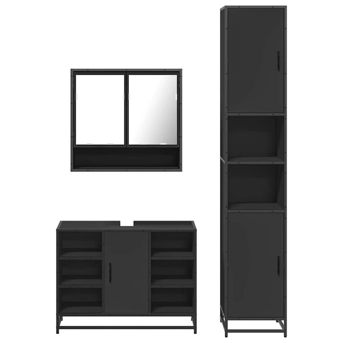 Set mobilier de baie, 3 piese, negru, lemn compozit WALTI