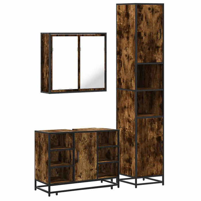 Set mobilier de baie, 3 piese, stejar fumuriu, lemn prelucrat - WALTI WALTI