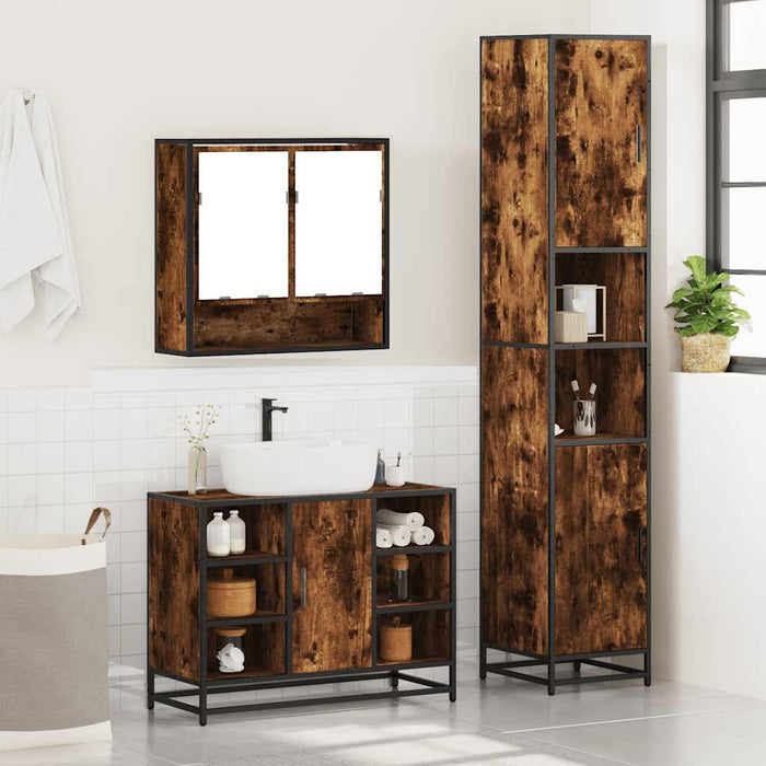Set mobilier de baie, 3 piese, stejar fumuriu, lemn prelucrat - WALTI WALTI