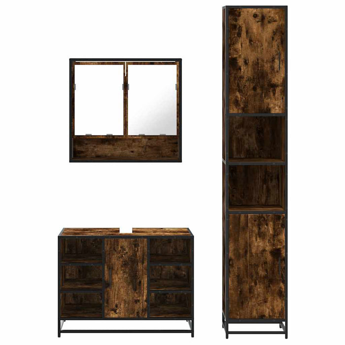 Set mobilier de baie, 3 piese, stejar fumuriu, lemn prelucrat - WALTI WALTI