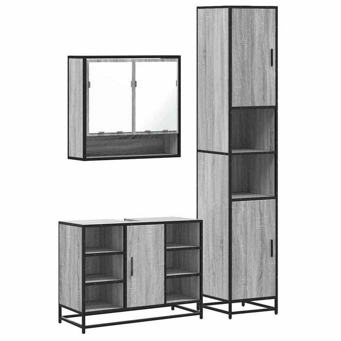 Set mobilier de baie, 3 piese, gri sonoma, lemn prelucrat WALTI