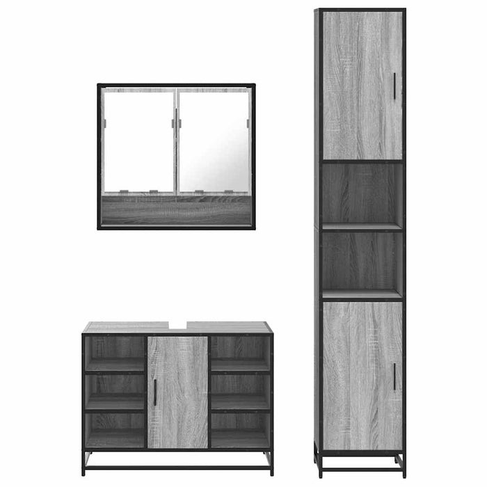 Set mobilier de baie, 3 piese, gri sonoma, lemn prelucrat WALTI