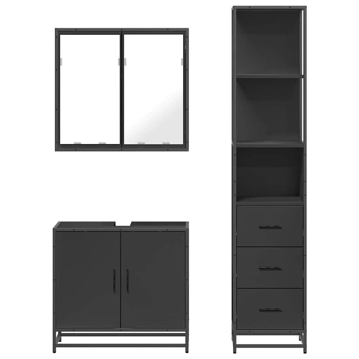 Set mobilier de baie, 3 piese, negru, lemn compozit WALTI