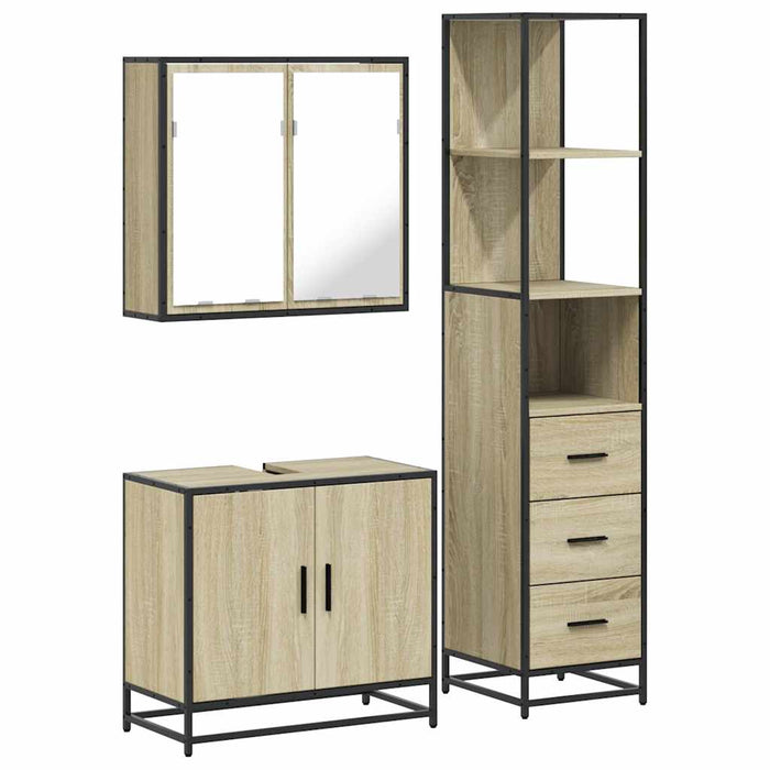 Set mobilier de baie, 3 piese, stejar sonoma, lemn prelucrat WALTI