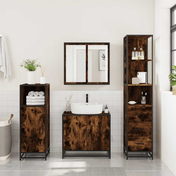 Set mobilier de baie, 3 piese, stejar fumuriu, lemn prelucrat - WALTI WALTI
