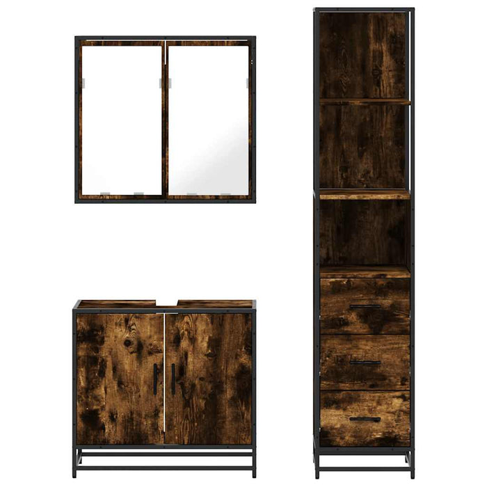 Set mobilier de baie, 3 piese, stejar fumuriu, lemn prelucrat - WALTI WALTI