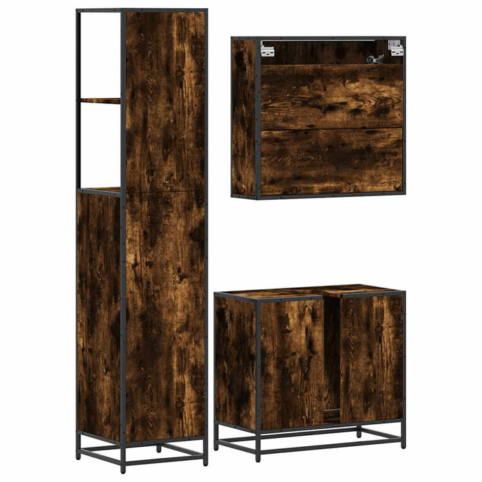 Set mobilier de baie, 3 piese, stejar fumuriu, lemn prelucrat - WALTI WALTI