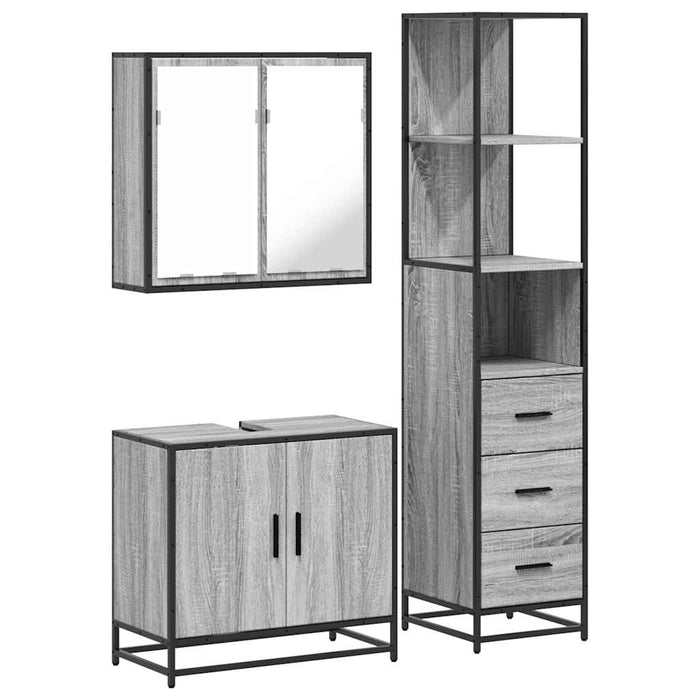 Set mobilier de baie, 3 piese, gri sonoma, lemn prelucrat WALTI