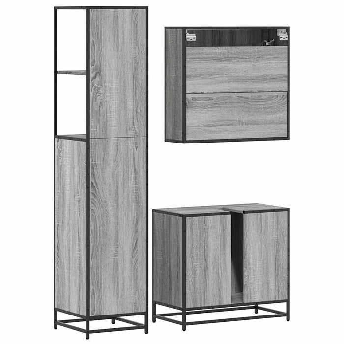 Set mobilier de baie, 3 piese, gri sonoma, lemn prelucrat WALTI