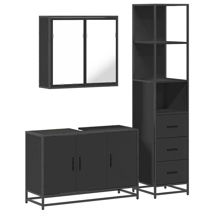 Set mobilier de baie, 3 piese, negru, lemn compozit WALTI