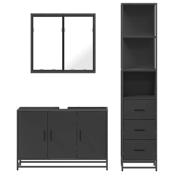 Set mobilier de baie, 3 piese, negru, lemn compozit WALTI