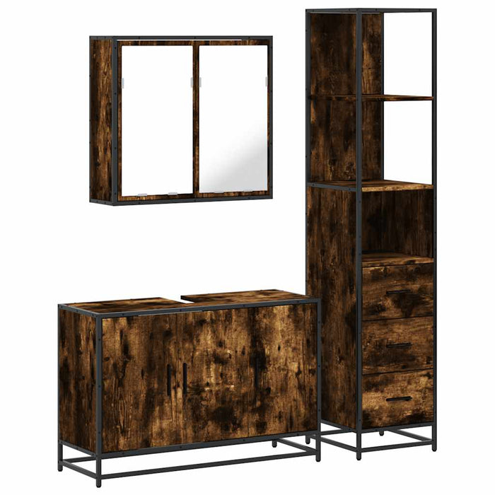 Set mobilier de baie, 3 piese, stejar fumuriu, lemn prelucrat - WALTI WALTI