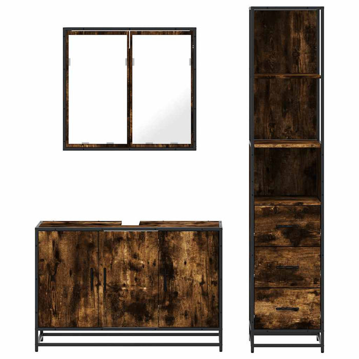Set mobilier de baie, 3 piese, stejar fumuriu, lemn prelucrat - WALTI WALTI