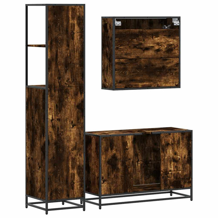 Set mobilier de baie, 3 piese, stejar fumuriu, lemn prelucrat - WALTI WALTI