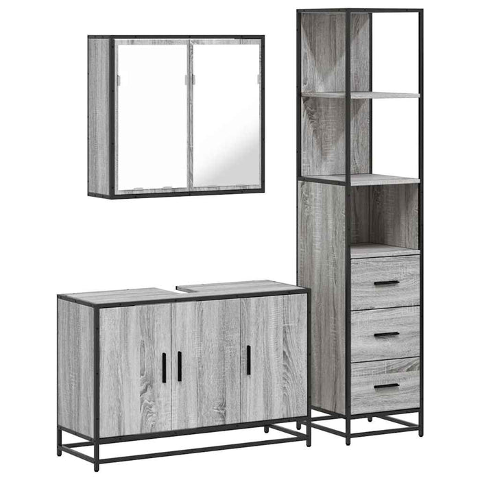 Set mobilier de baie, 3 piese, gri sonoma, lemn prelucrat WALTI